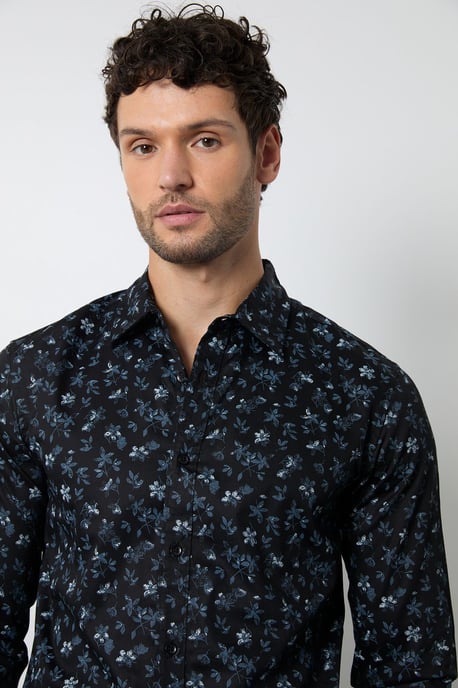Black Floral Print Long Sleeve Smart Shirt - Image 2