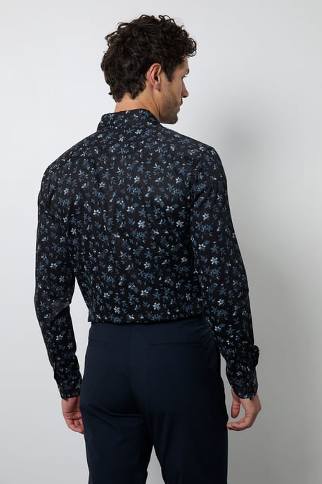 Black Floral Print Long Sleeve Smart Shirt - Image 3