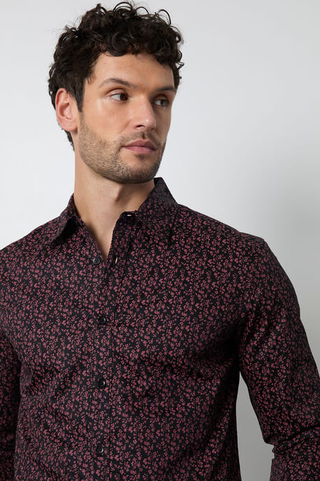 Red Ditsy Print Long Sleeve Smart Shirt - Image 3