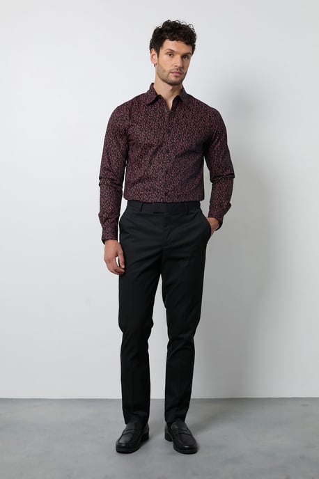 Red Ditsy Print Long Sleeve Smart Shirt - Image 4