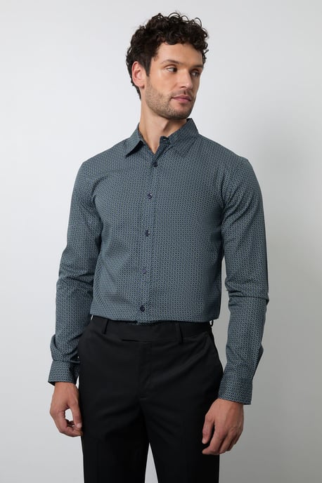 Green Geo Print Long Sleeve Smart Shirt - Image 1