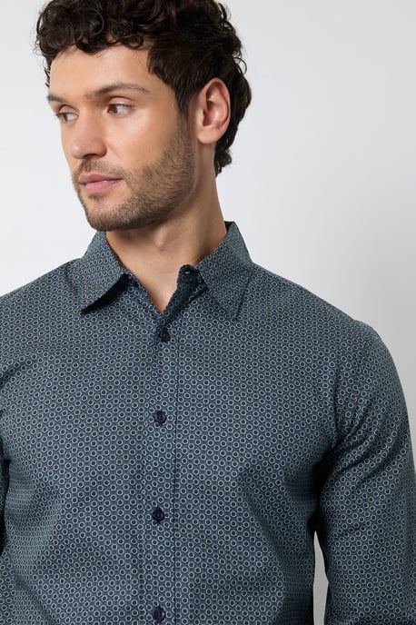 Green Geo Print Long Sleeve Smart Shirt - Image 2