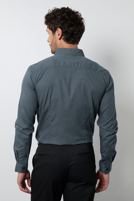 Green Geo Print Long Sleeve Smart Shirt - Image 3
