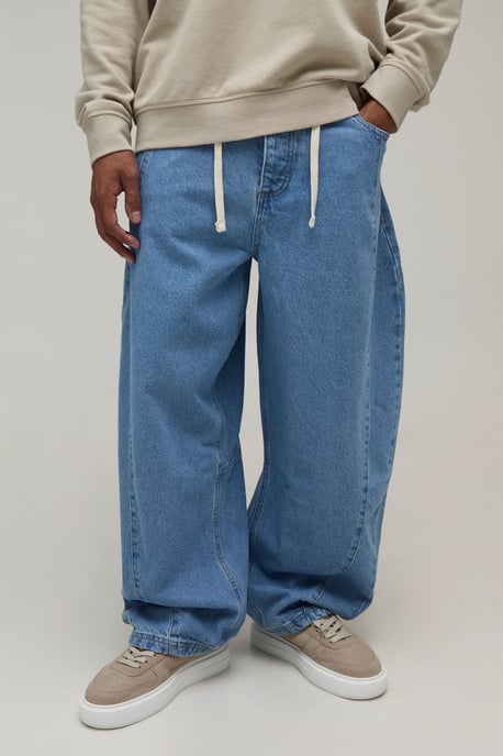Panelled Rope Belted Barrel Fit Jeans - Image 1