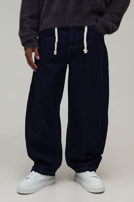 Panelled Rope Belted Barrel Fit Jeans - Image 1