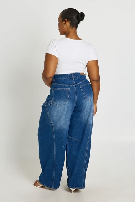 Plus Mid Waist Cargo Utility Barrel Jean - Image 2