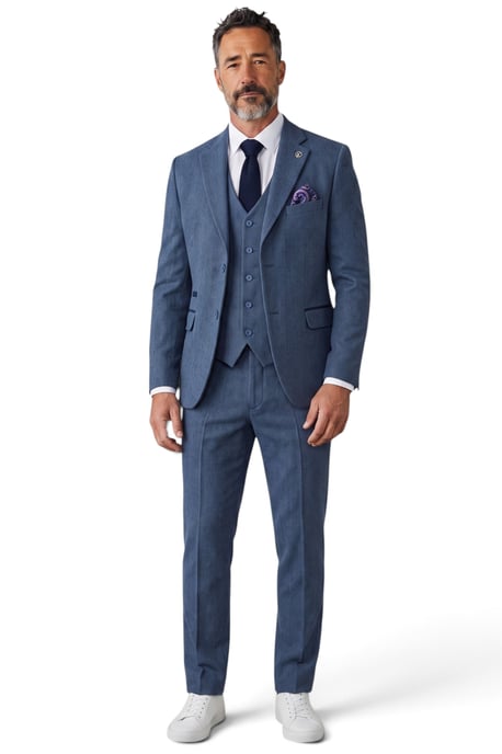Herenpak, blauw, 3-delig, tweed met visgraatmotief - IM4 - Image 1