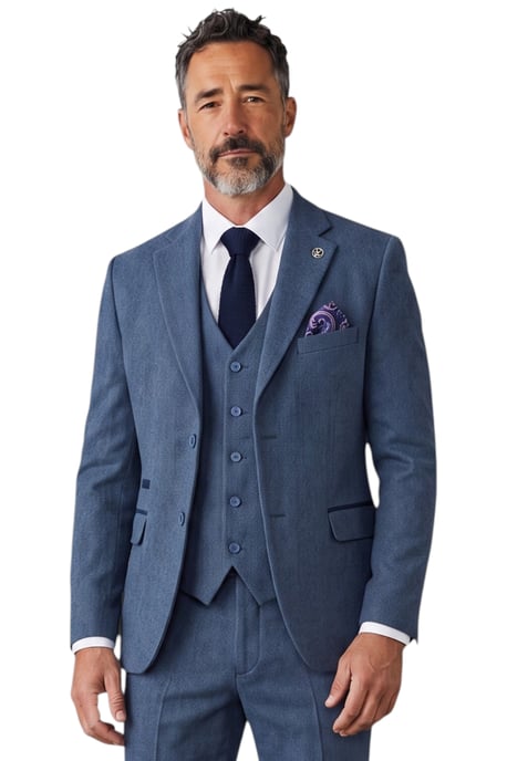 Herenpak, blauw, 3-delig, tweed met visgraatmotief - IM4 - Image 2