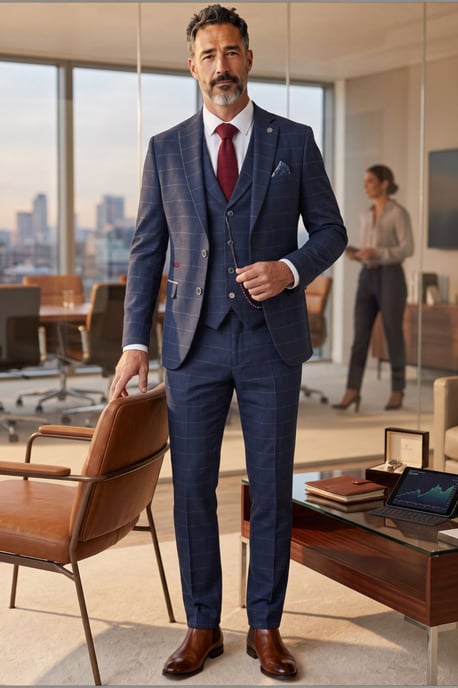 Marineblauw tweed driedelig pak van wolmix voor heren - TP-32 - Image 3