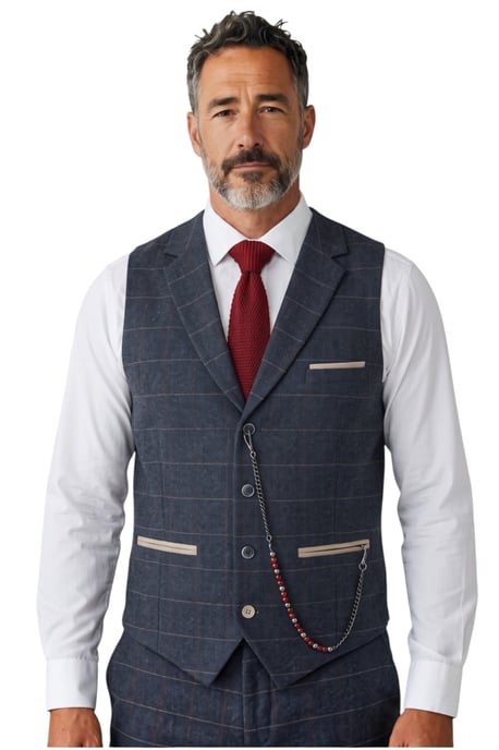 Marineblauw tweed driedelig pak van wolmix voor heren - TP-32 - Image 4