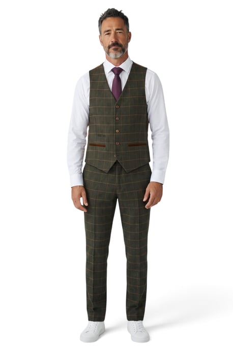 Groen driedelig pak van wollen tweed voor heren - Harris - Image 5