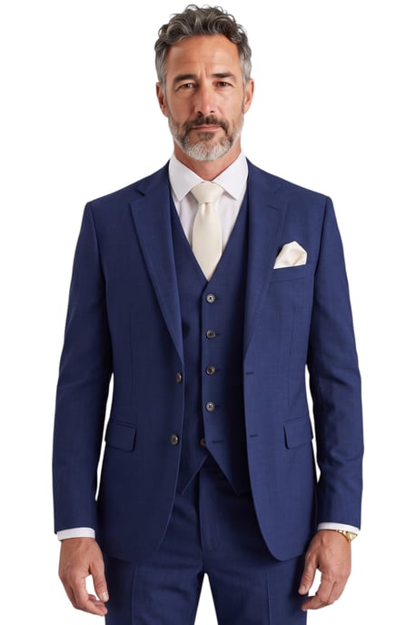 Marineblauw driedelig formeel pak met getailleerde pasvorm voor heren - Belmont - Image 2