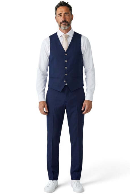 Marineblauw driedelig formeel pak met getailleerde pasvorm voor heren - Belmont - Image 5