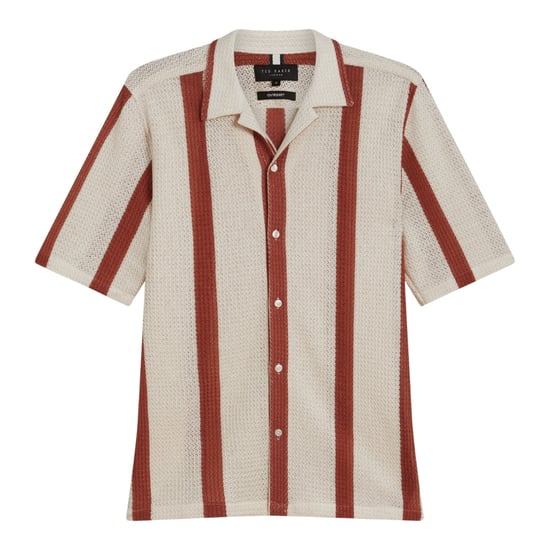 Ted Baker Niks Gestreepte Gehaakte Oversized Taupe Shirt - Image 1