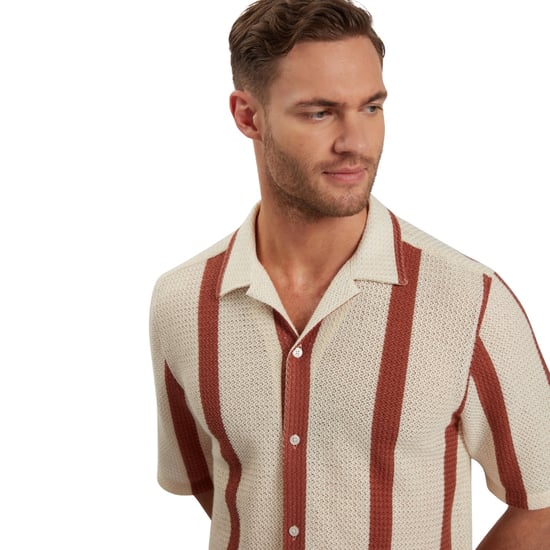 Ted Baker Niks Gestreepte Gehaakte Oversized Taupe Shirt - Image 2