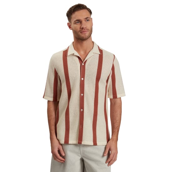 Ted Baker Niks Gestreepte Gehaakte Oversized Taupe Shirt - Image 4