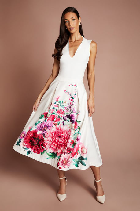 Satin Midi Skirt With Placement Print - Image 1
