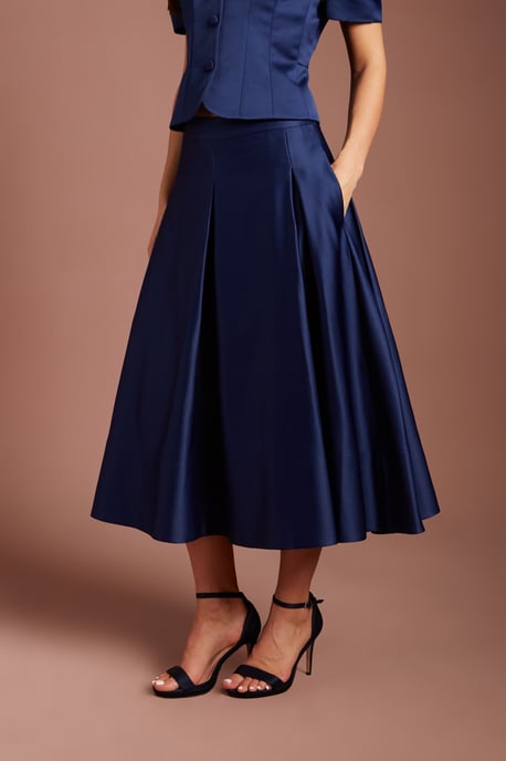 Satin Pleat Front Midi Full Skirt - Image 2