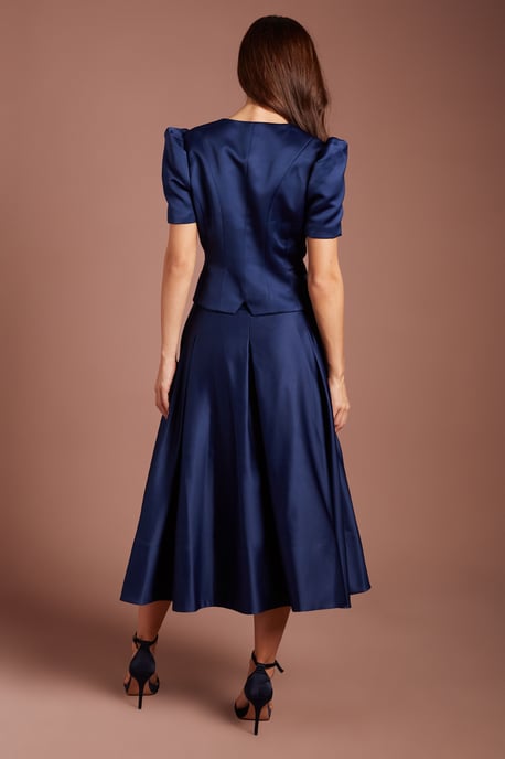 Satin Pleat Front Midi Full Skirt - Image 3