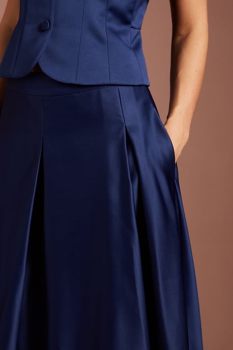 Satin Pleat Front Midi Full Skirt - Image 4