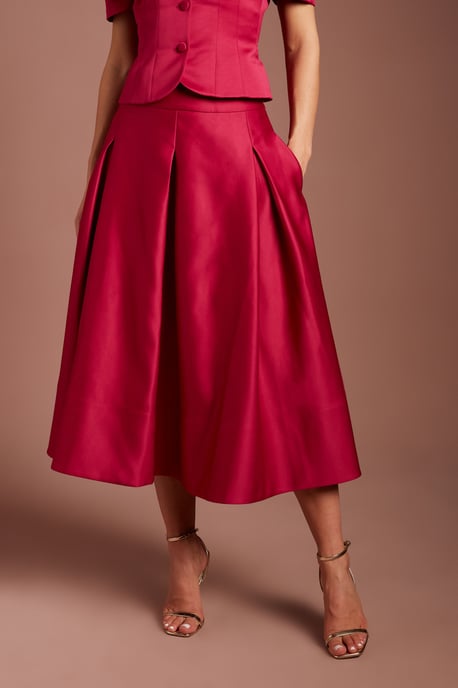 Satin Pleat Front Midi Full Skirt - Image 2