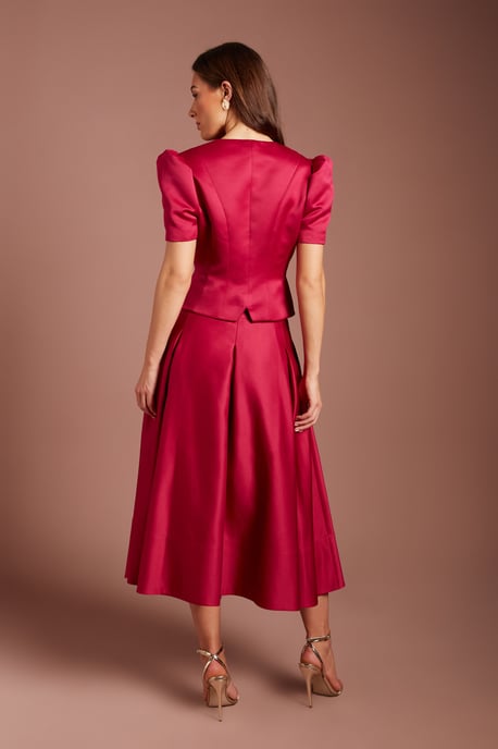 Satin Pleat Front Midi Full Skirt - Image 3