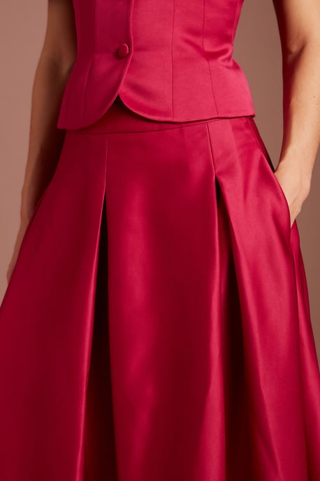 Satin Pleat Front Midi Full Skirt - Image 4