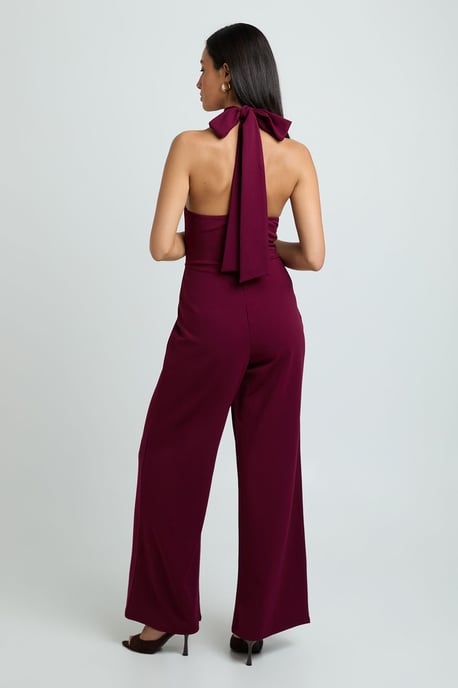 Jersey Crepe Tie Neck Wide Leg Jumpsuit - Image 2