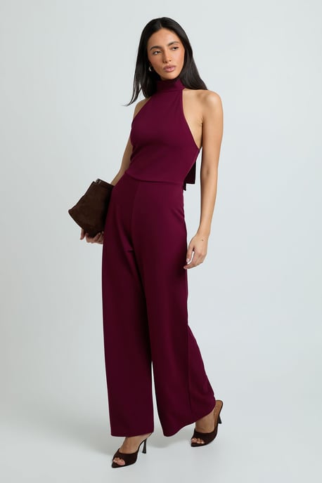 Jersey Crepe Tie Neck Wide Leg Jumpsuit - Image 3
