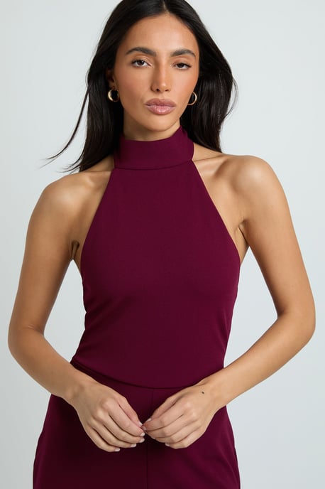 Jersey Crepe Tie Neck Wide Leg Jumpsuit - Image 4