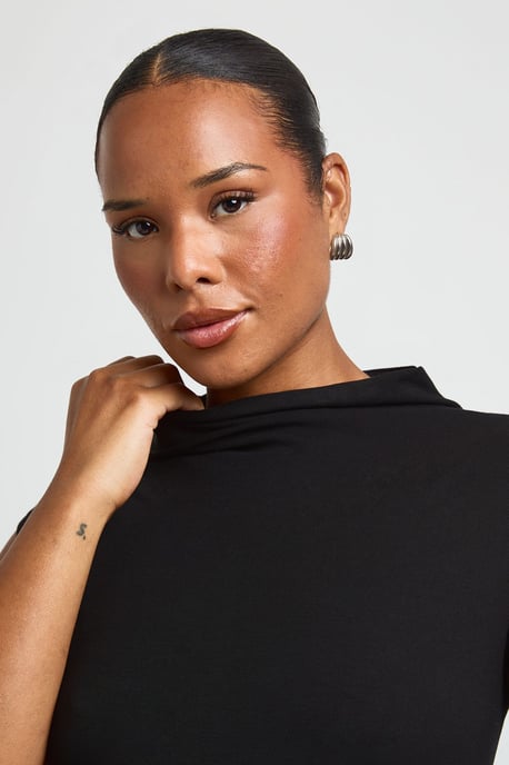 Plus Front Knot Detail Funnel Neck Top - Image 4