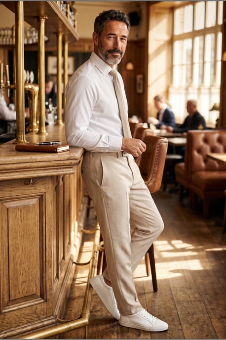 Crème geruite herenpantalon, formele broek - Regent - Image 3