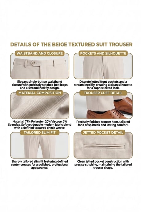 Crème geruite herenpantalon, formele broek - Regent - Image 6