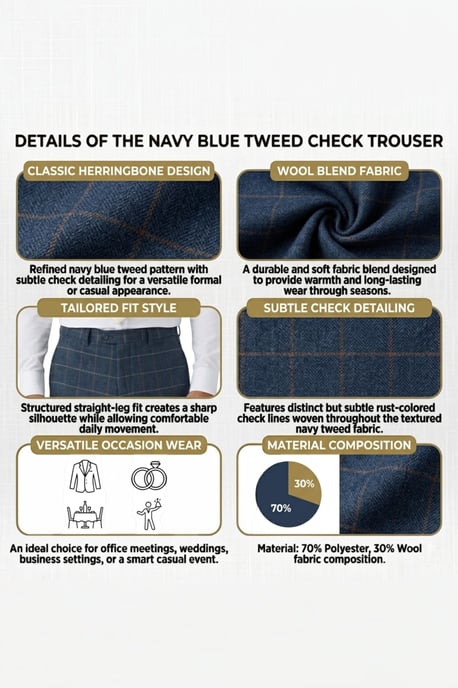 Marineblauwe tweedbroek voor heren met visgraatmotief - Harris - Image 6
