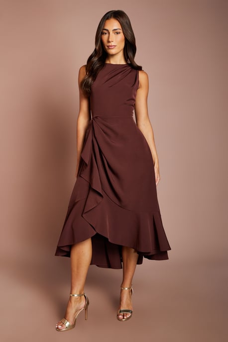 Crepe Ruffle Dress With Low Back - Image 1