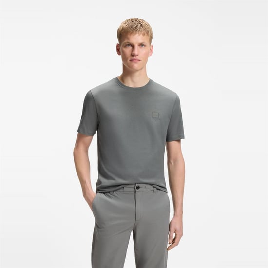 Men's Boss Orange Tales T-Shirt With Logo Patch Premium Cotton in Open Grey - Image 2