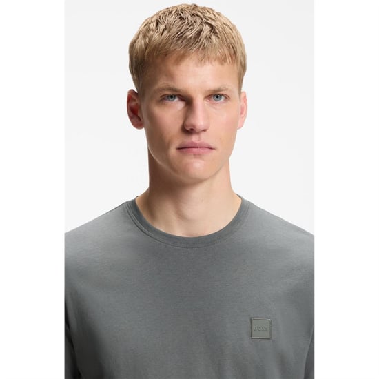Men's Boss Orange Tales T-Shirt With Logo Patch Premium Cotton in Open Grey - Image 4
