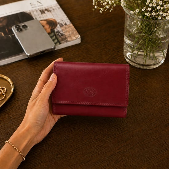 Ladies Real Leather RFID Purse, Multi Card Wallet Coin Pocket in Dark Red - Image 2