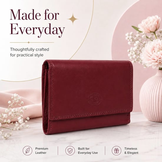 Ladies Real Leather RFID Purse, Multi Card Wallet Coin Pocket in Dark Red - Image 6