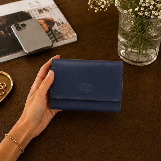 Ladies Real Leather RFID Purse, Multi Card Wallet Coin Pocket in Navy - Image 2