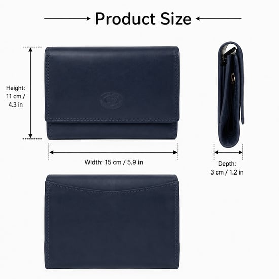 Ladies Real Leather RFID Purse, Multi Card Wallet Coin Pocket in Navy - Image 4