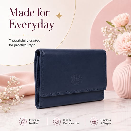 Ladies Real Leather RFID Purse, Multi Card Wallet Coin Pocket in Navy - Image 6
