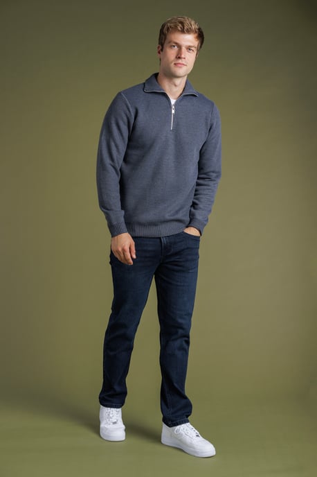 Charcoal Fleece-Lined Zip Neck Jumper - Image 3