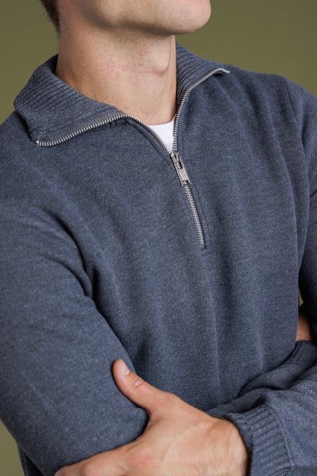 Charcoal Fleece-Lined Zip Neck Jumper - Image 4