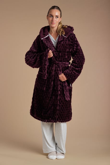 Burgundy Honeycomb Textured Dressing Gown - Image 1