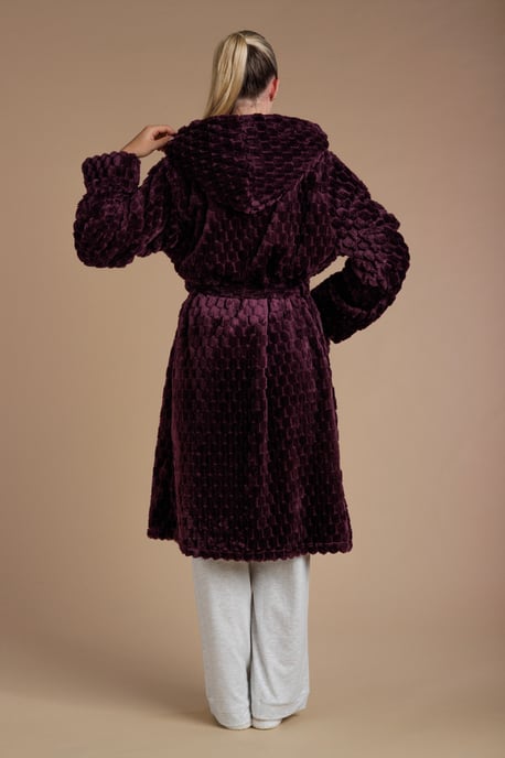 Burgundy Honeycomb Textured Dressing Gown - Image 2