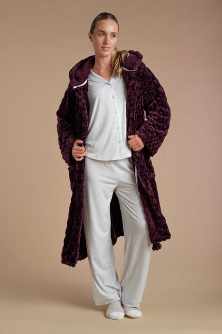 Burgundy Honeycomb Textured Dressing Gown - Image 3