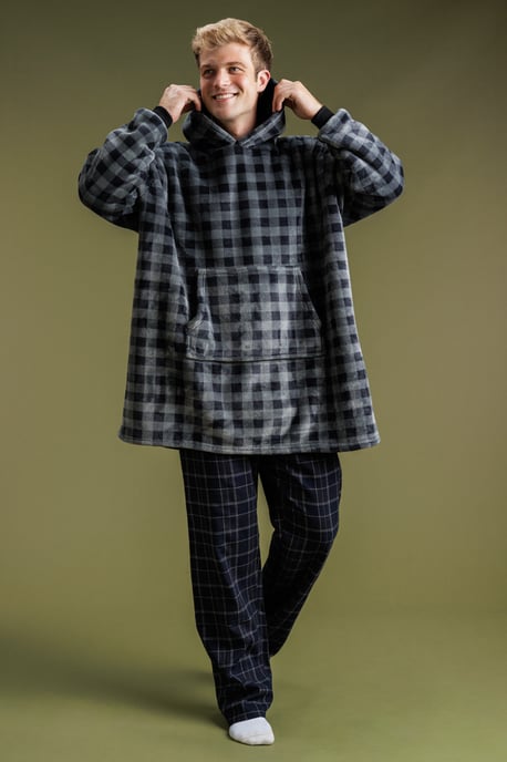 Grey Check Print Oversized Hoodie Blanket - Image 1
