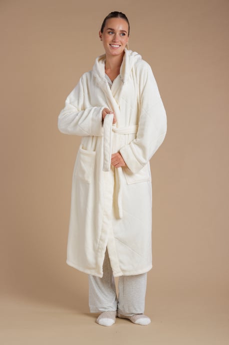 Ivory Quilted Hooded Dressing Gown - Image 1