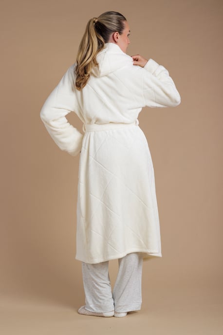 Ivory Quilted Hooded Dressing Gown - Image 2